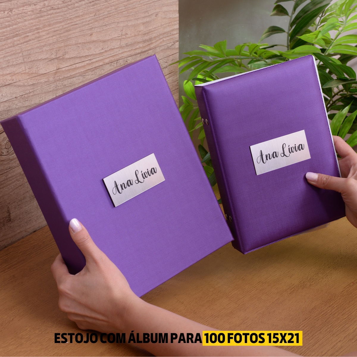Estojo 15x21 Personalizado com Nome e Álbum Fotográfico 100 Fotos TAG Acrilico Prata - Imagem 4