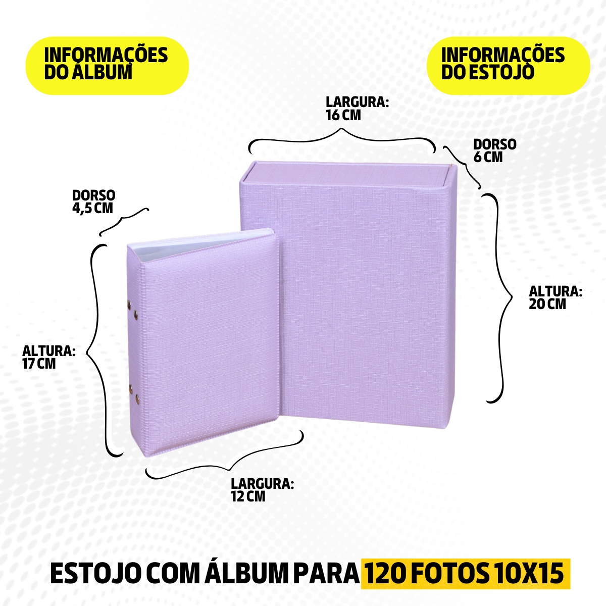 Estojo Imantado com Álbum p/ 120 fotos 10x15 LINHO LILÁS Liso Bebê Caixa Imã Infantil - Imagem 7
