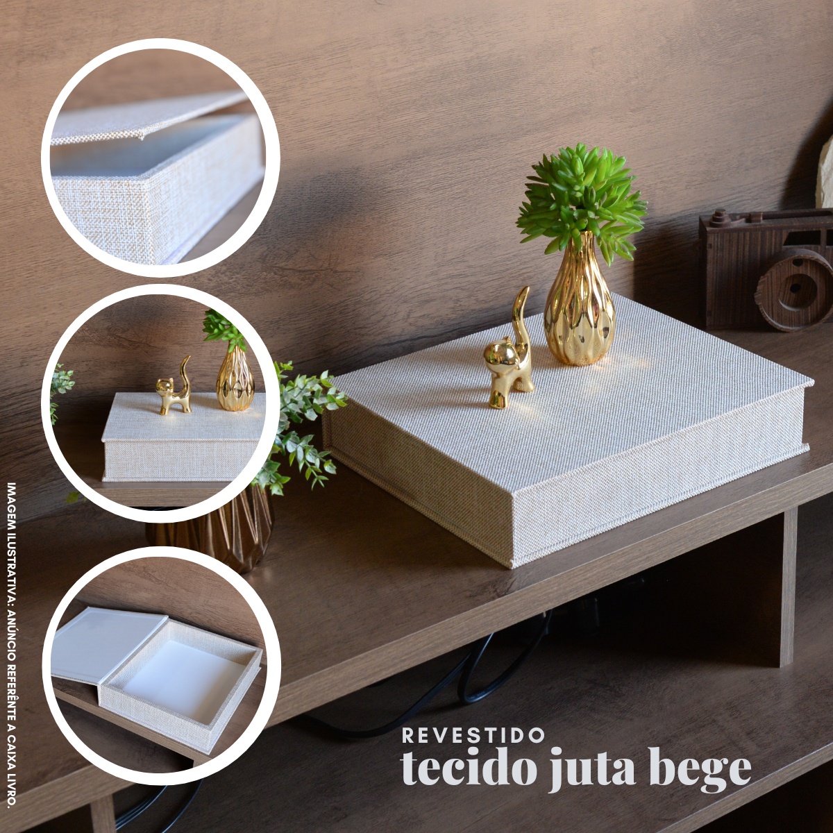 Livro Fake Caixa Decorativa Grande TECIDO JUTA BEGE - G - Imagem 2
