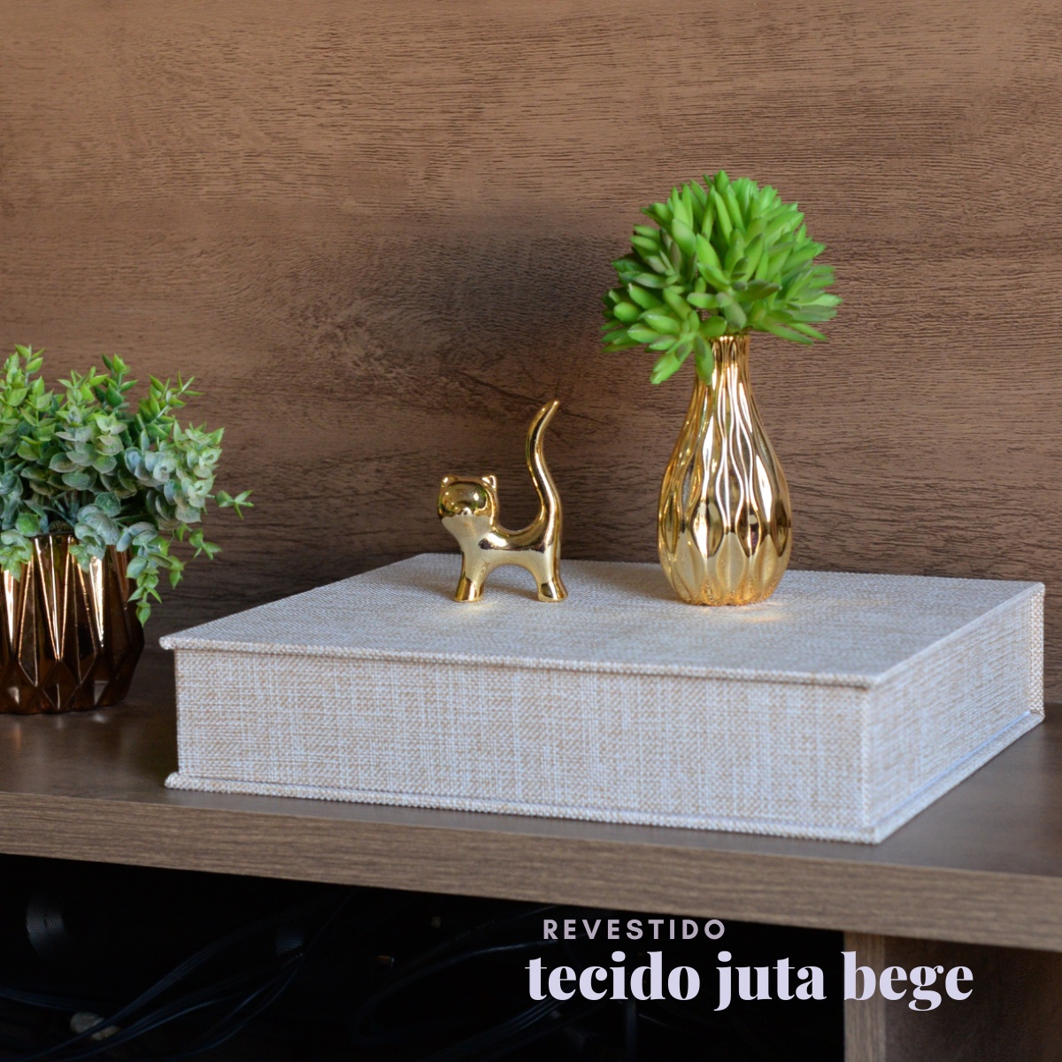 Livro Fake Caixa Decorativa Grande TECIDO JUTA BEGE - G - Imagem 5