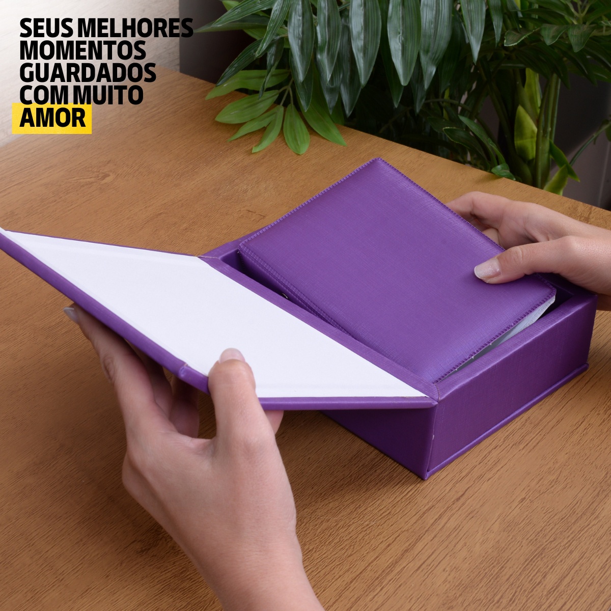 Estojo Imantado com Álbum p/ 120 fotos 10x15 DUNY ROXO Liso Bebê Caixa Imã Infantil - Imagem 3