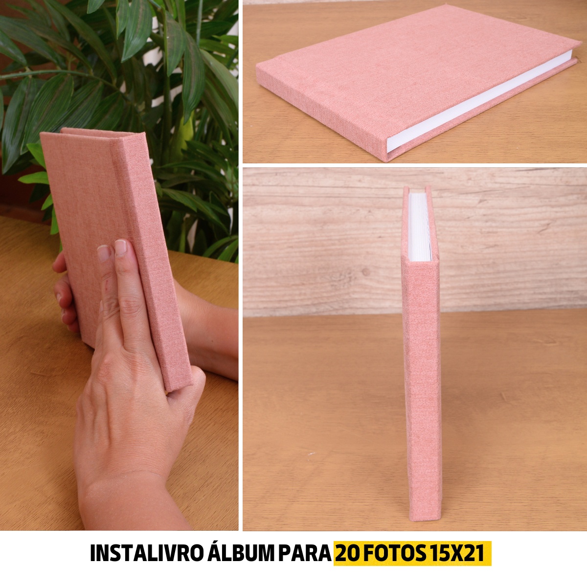 Instalivro Tecido 15x21 Álbum Autocolante 20 fotos CLARK PAPAYA Liso Bebê Delicado Adulto Família - Imagem 3