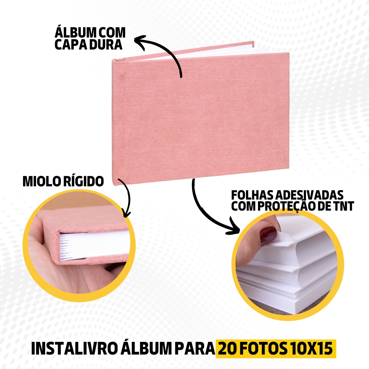 Instalivro Tecido 10x15 Álbum Autocolante 20 fotos CLARK PAPAYA Liso Delicado Bebê Adulto Jovem - Imagem 9