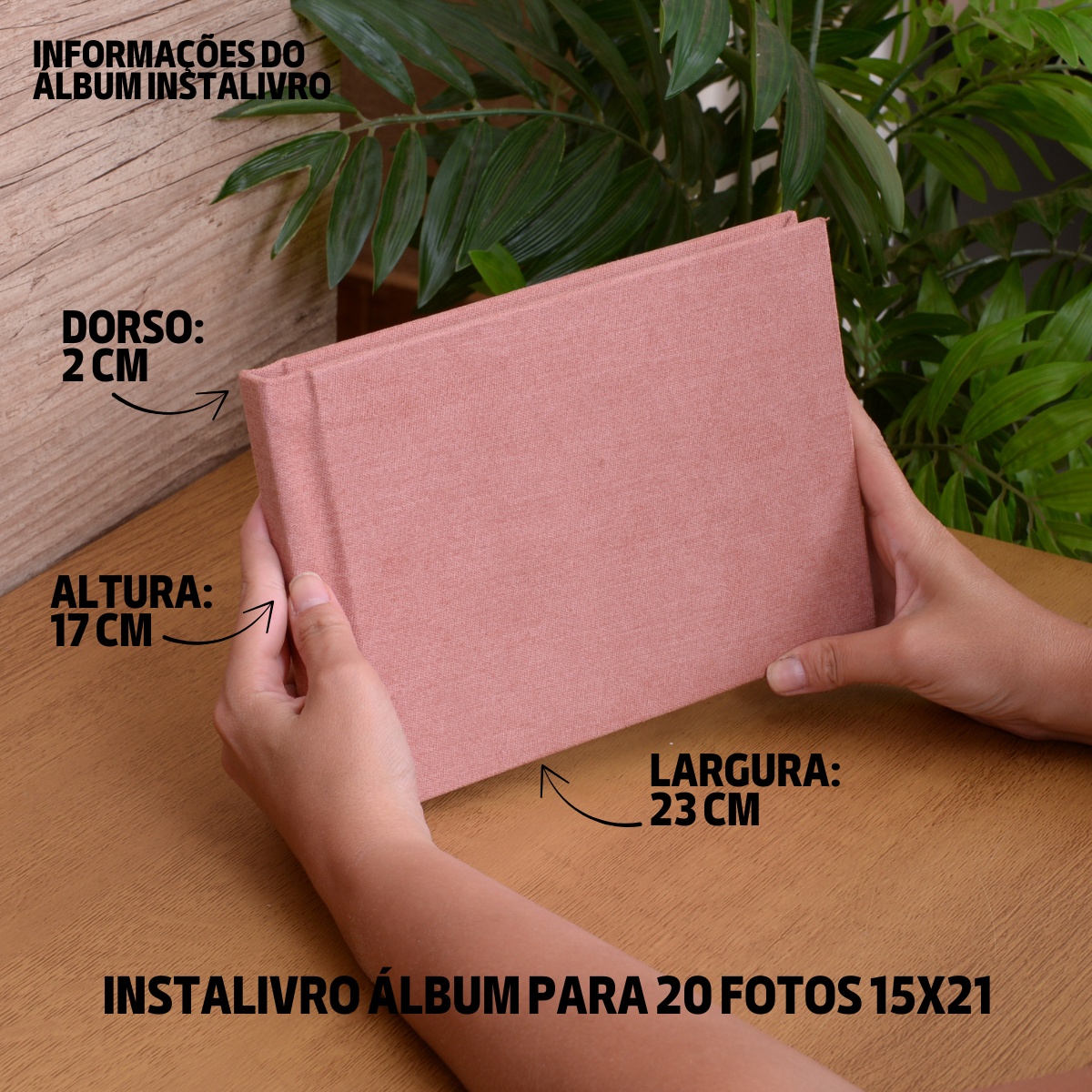 Instalivro Tecido 15x21 Álbum Autocolante 20 fotos CLARK PAPAYA Liso Bebê Delicado Adulto Família - Imagem 6