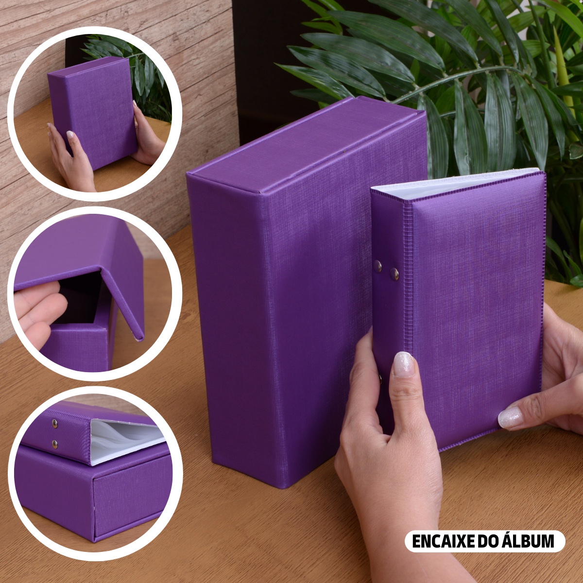 Estojo Imantado com Álbum p/ 120 fotos 10x15 DUNY ROXO Liso Bebê Caixa Imã Infantil - Imagem 2