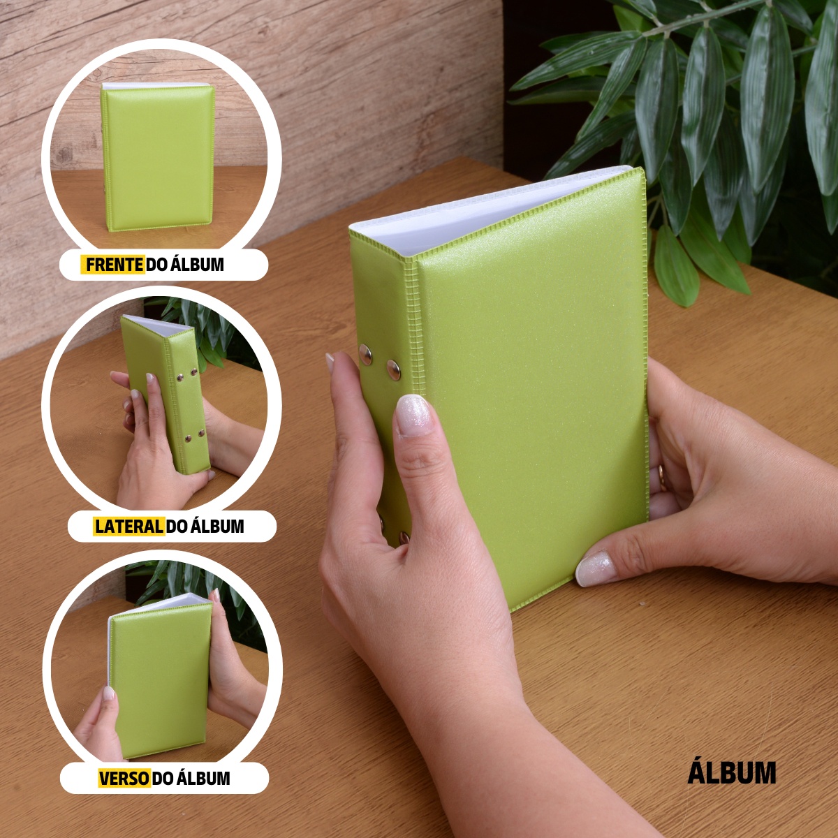 Álbum fotográfico CETIM VERDE 100 fotos 10x15 Liso Bebê Infantil Adulto - Imagem 2