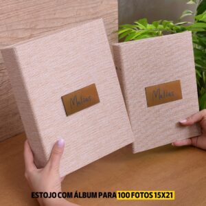 Estojo Personalizado com Nome e Álbum Fotográfico 100 Fotos 15x21 TAG Acrilico Dourado