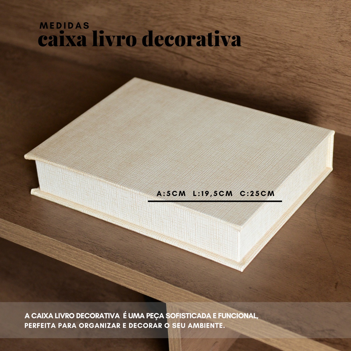 Livro Fake Caixa Decorativa Média LINHO DOURADO - M - Imagem 4