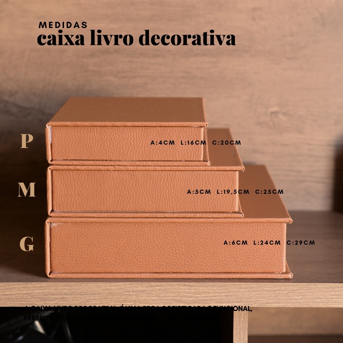 Kit 3 Caixa Livro Falso MDF DOLARO CARAMELO Marrom Decorativa Porta Objeto Elegante - Imagem 6