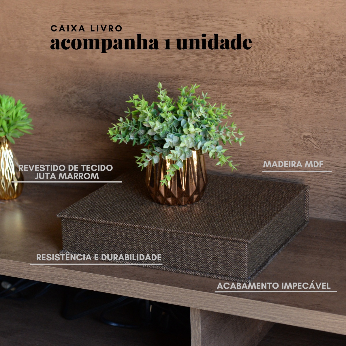 Livro Fake Caixa Decorativa Grande TECIDO JUTA MARROM - G - Imagem 4