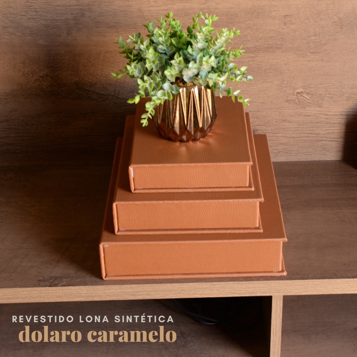 Kit 3 Caixa Livro Falso MDF DOLARO CARAMELO Marrom Decorativa Porta Objeto Elegante - Imagem 7