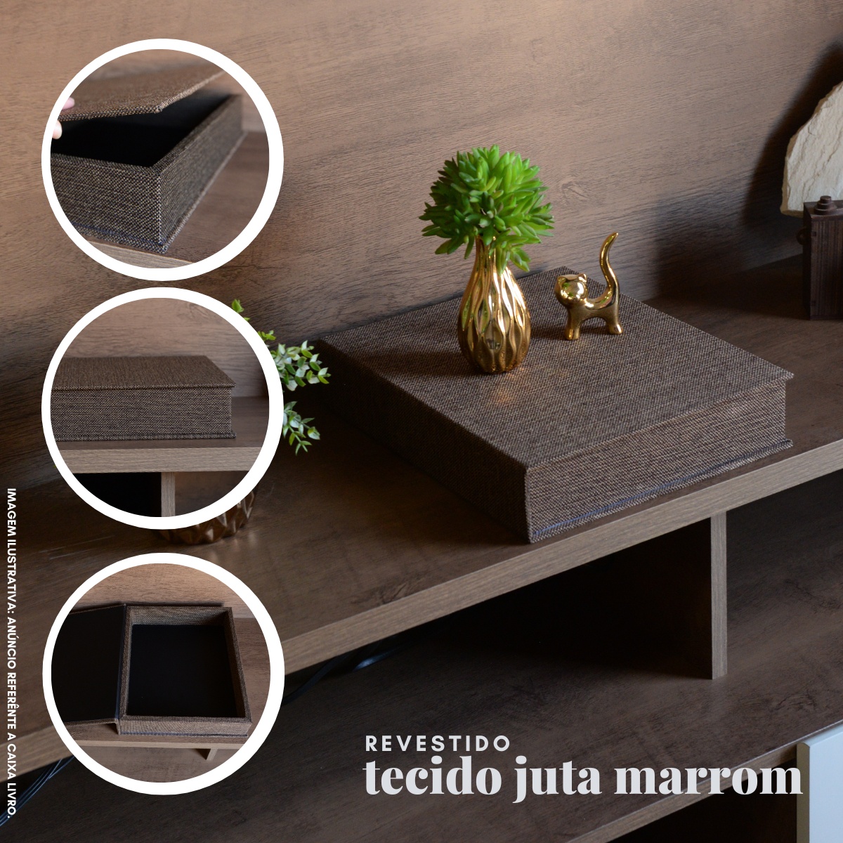 Livro Fake Caixa Decorativa Grande TECIDO JUTA MARROM - G - Imagem 2