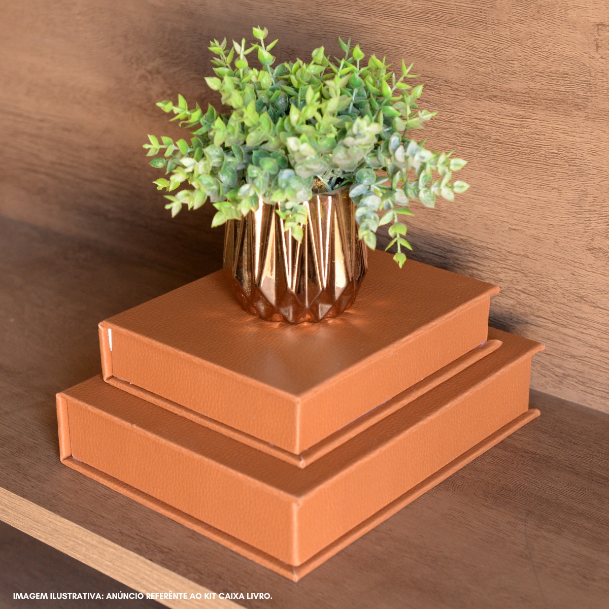 Kit 2 Caixa Livro Falso MDF DOLARO CARAMELO Marrom Decorativa Porta Objeto Elegante - Imagem 6