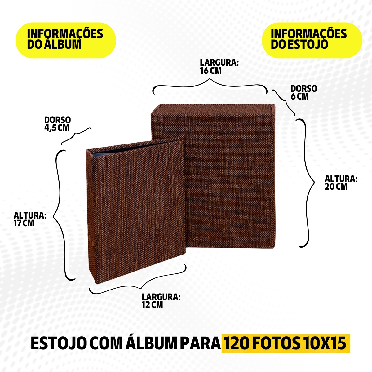 Estojo Imantado com Álbum p/ 120 fotos 10x15 JUTA MARROM Tecido Caixa Imã - Imagem 8