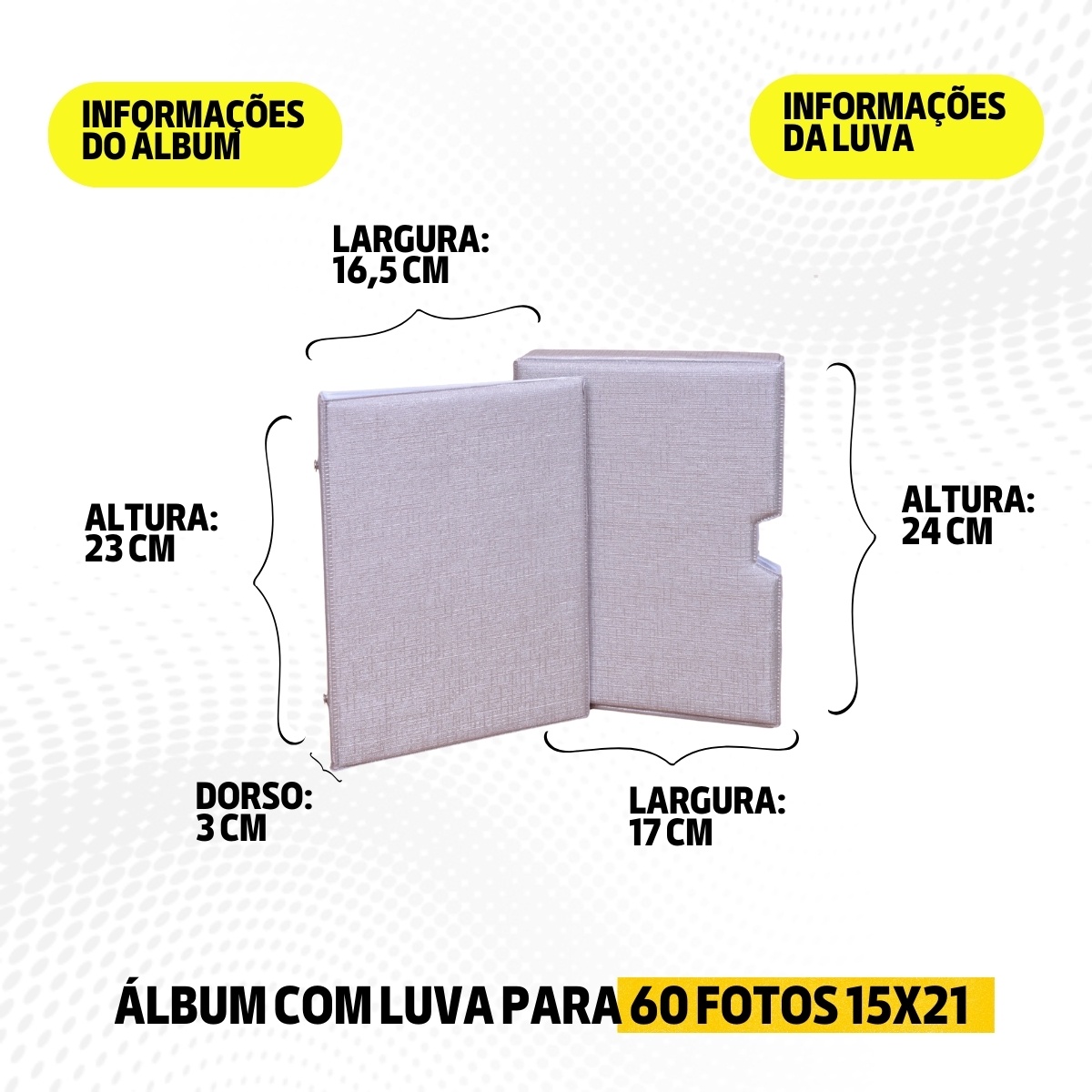 Luva E Álbum Fotográfico 60 Fotos 15x21 LINHO PRATA Bodas Casamento - Imagem 8