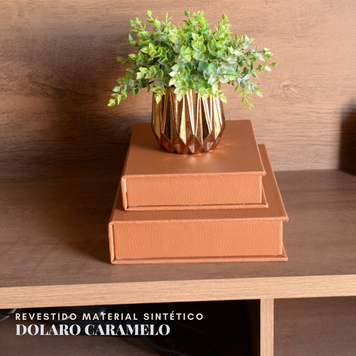 Kit 2 Caixa Livro Falso MDF DOLARO CARAMELO Marrom Decorativa Porta Objeto Elegante - Imagem 8
