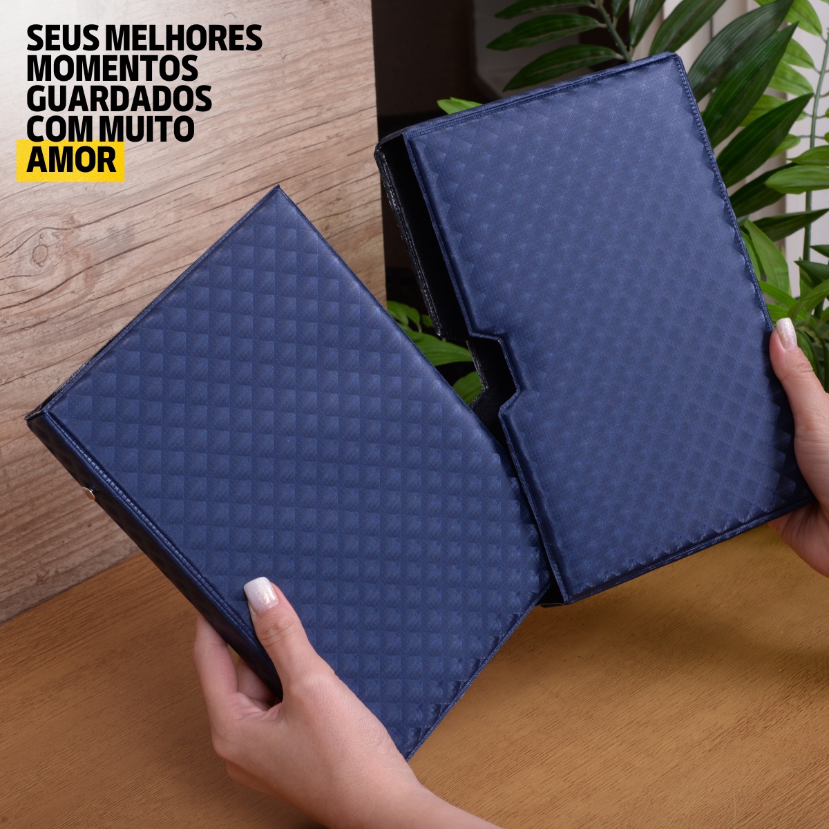 Luva E Álbum Fotográfico 60 Fotos 15x21 BLING AZUL Marinho - Imagem 3