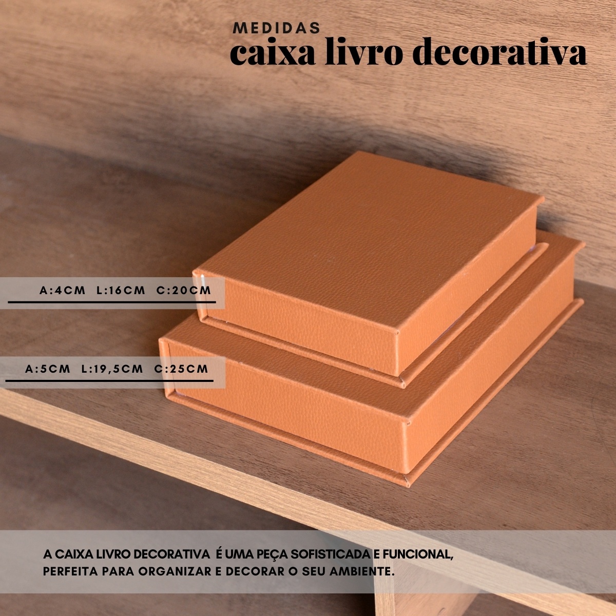 Kit 2 Caixa Livro Falso MDF DOLARO CARAMELO Marrom Decorativa Porta Objeto Elegante - Imagem 7