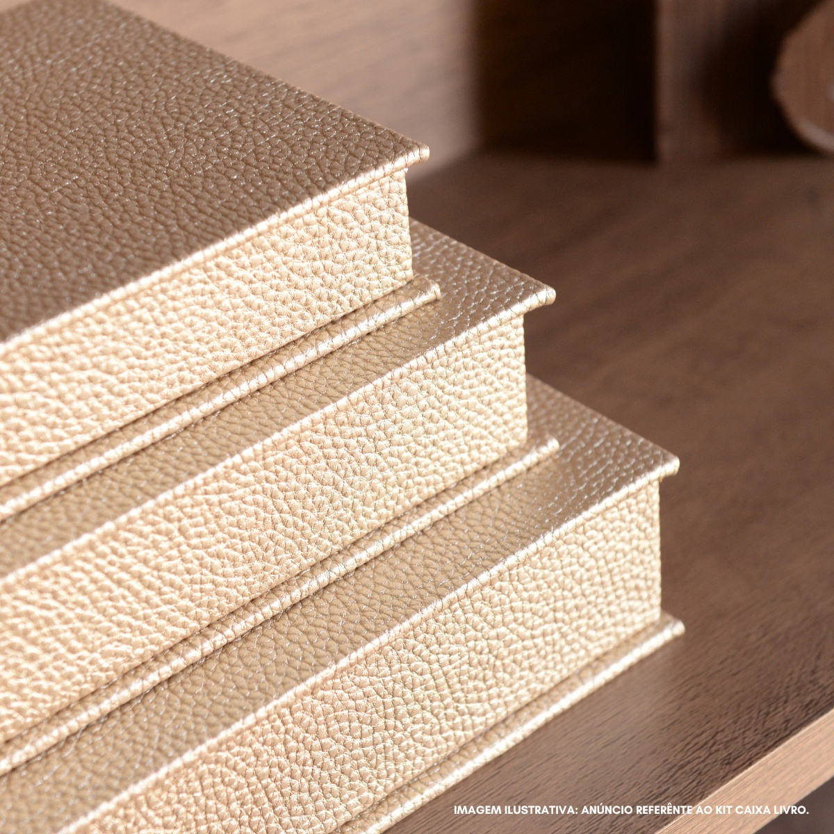Kit 3 Caixa Livro Falso MDF ECLIPSE OURO Dourado Decorativa Porta Objeto Elegante - Imagem 7