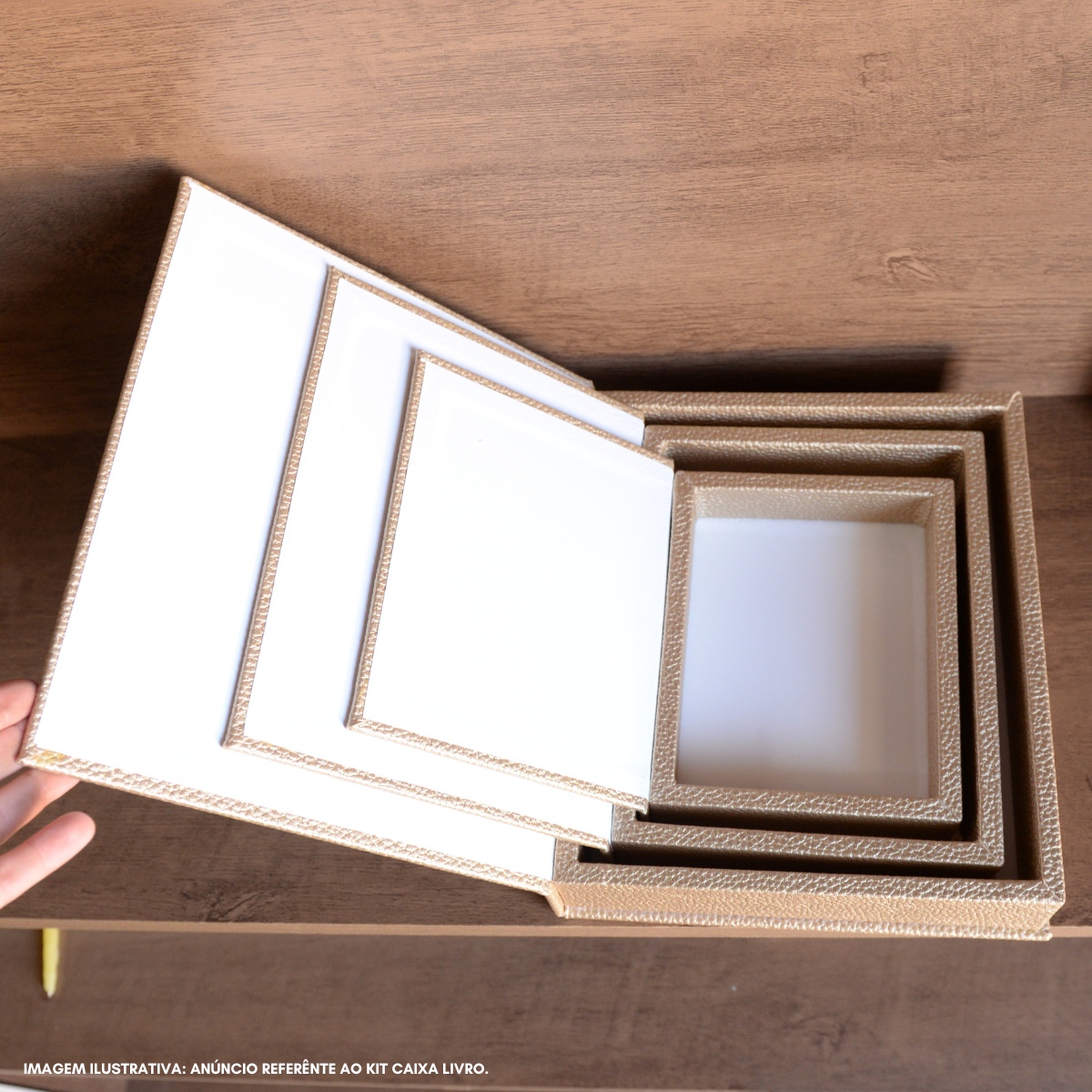 Kit 3 Caixa Livro Falso MDF ECLIPSE OURO Dourado Decorativa Porta Objeto Elegante - Imagem 8