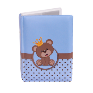 Álbum fotográfico URSINHO PRÍNCIPE 100 fotos 10x15 Bebê Azul Infantil Urso Coroa
