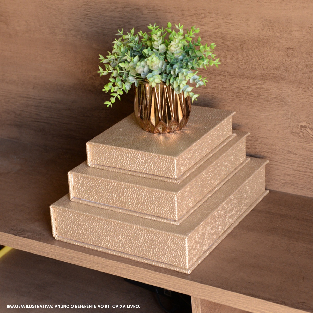 Kit 3 Caixa Livro Falso MDF ECLIPSE OURO Dourado Decorativa Porta Objeto Elegante - Imagem 5