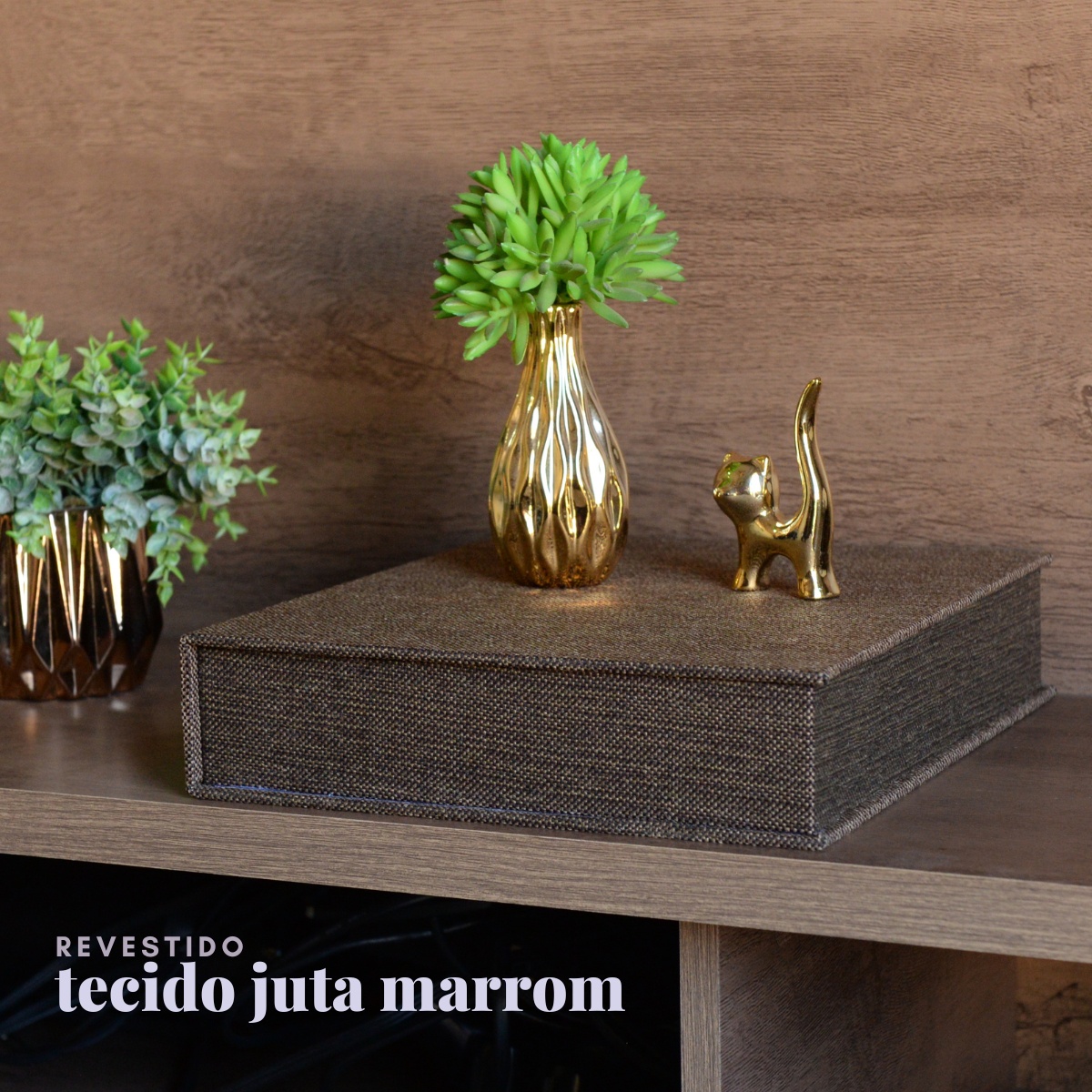 Livro Fake Caixa Decorativa Grande TECIDO JUTA MARROM - G - Imagem 6