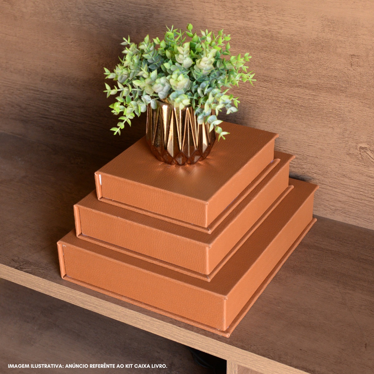 Kit 3 Caixa Livro Falso MDF DOLARO CARAMELO Marrom Decorativa Porta Objeto Elegante - Imagem 8