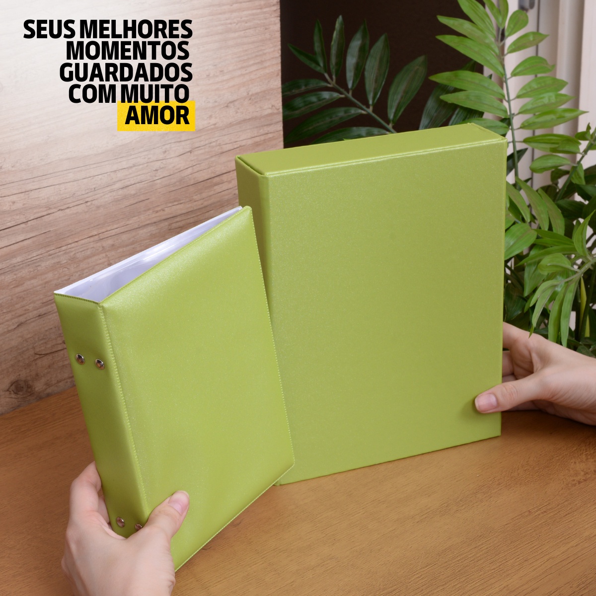 Estojo Imantado com Álbum para 100 Fotos 15x21 - CETIM VERDE Bebê Infantil MDF Reforçado - Imagem 3