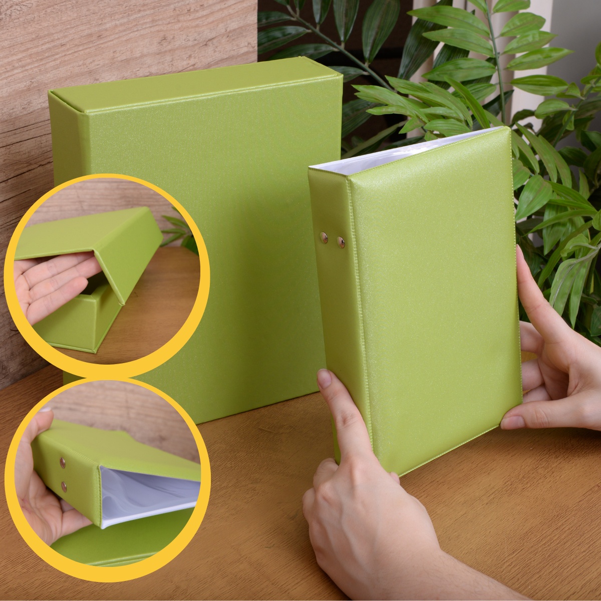Estojo Imantado com Álbum para 100 Fotos 15x21 - CETIM VERDE Bebê Infantil MDF Reforçado - Imagem 2