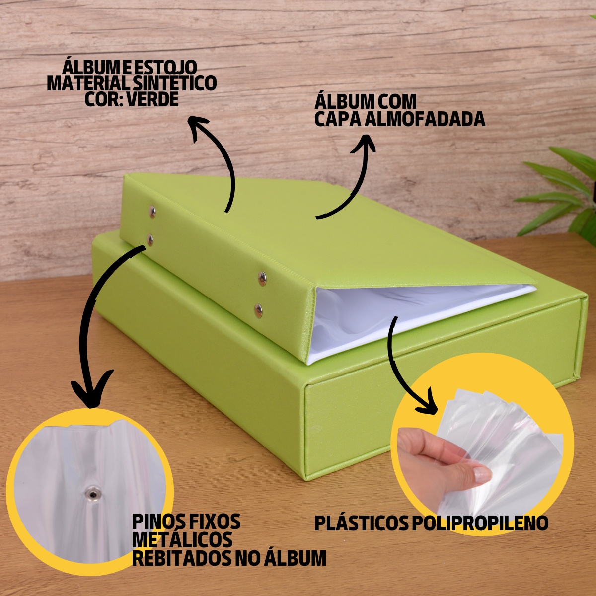 Estojo Imantado com Álbum para 100 Fotos 15x21 - CETIM VERDE Bebê Infantil MDF Reforçado - Imagem 8