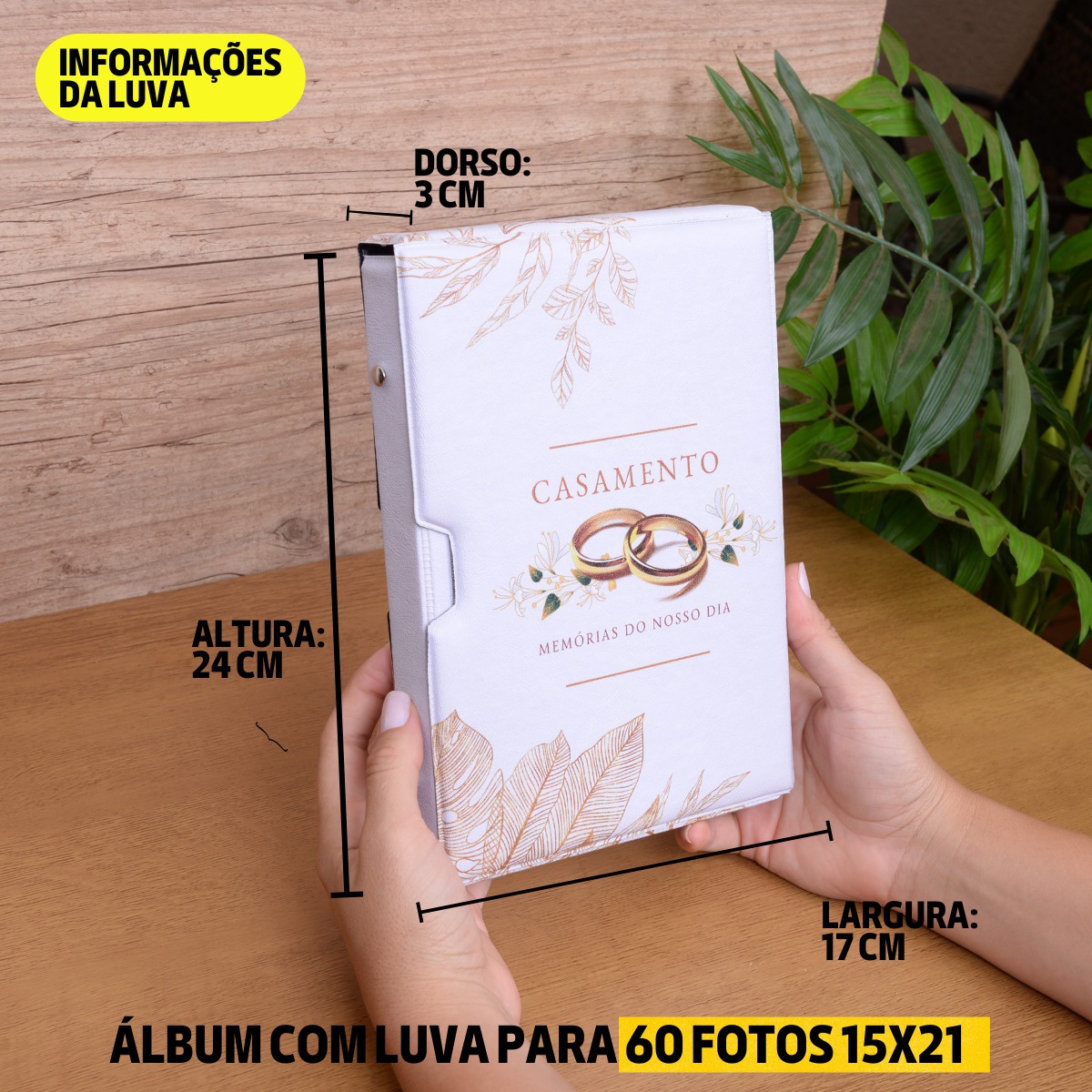 Luva E Álbum Fotográfico 60 Fotos 15x21 CASAMENTO BRANCO Casal Namorados Aliança Amor Compromisso - Imagem 3