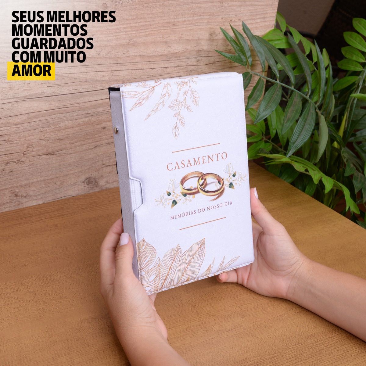 Luva E Álbum Fotográfico 60 Fotos 15x21 CASAMENTO BRANCO Casal Namorados Aliança Amor Compromisso - Imagem 5