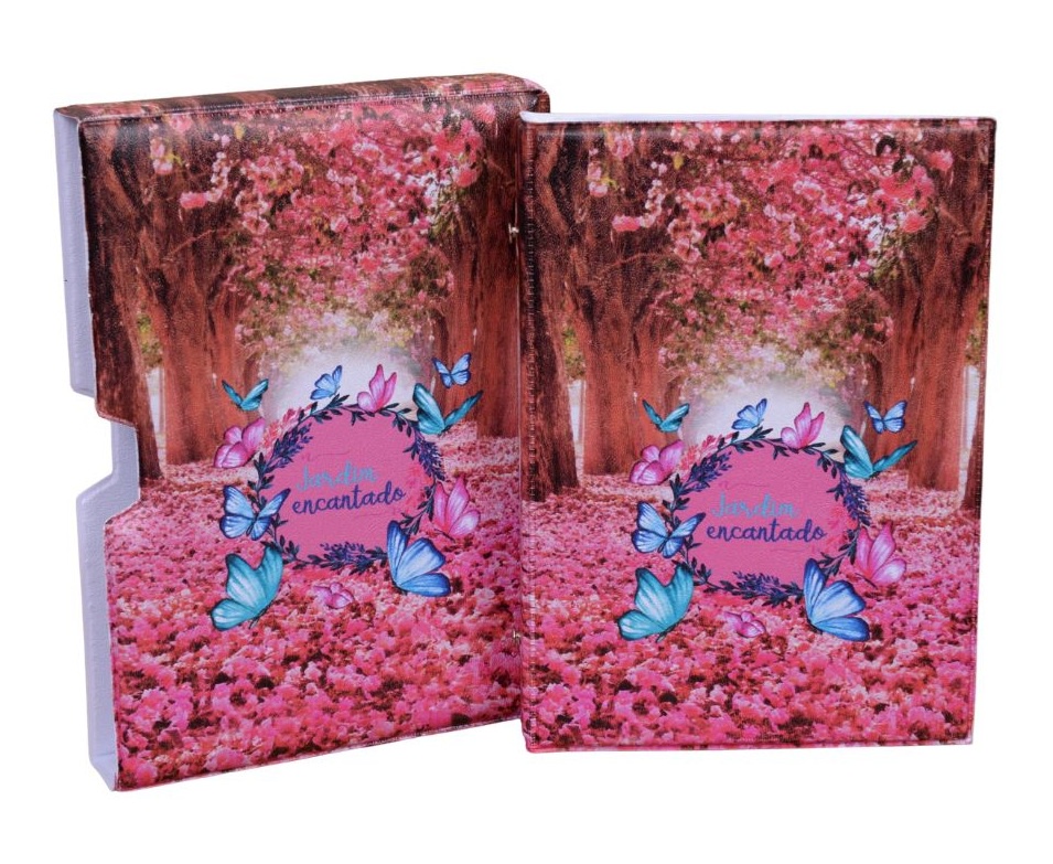 Luva E Álbum Fotográfico 60 Fotos 15x21 JARDIM ENCANTADO Rosa Delicado Borboletas