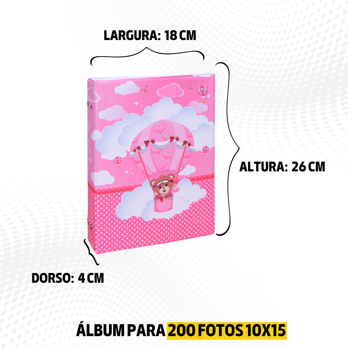 Álbum Fotográfico 200 Fotos 10x15 URSA BALOEIRA Rosa Delicado Balão Nuvem - Imagem 8