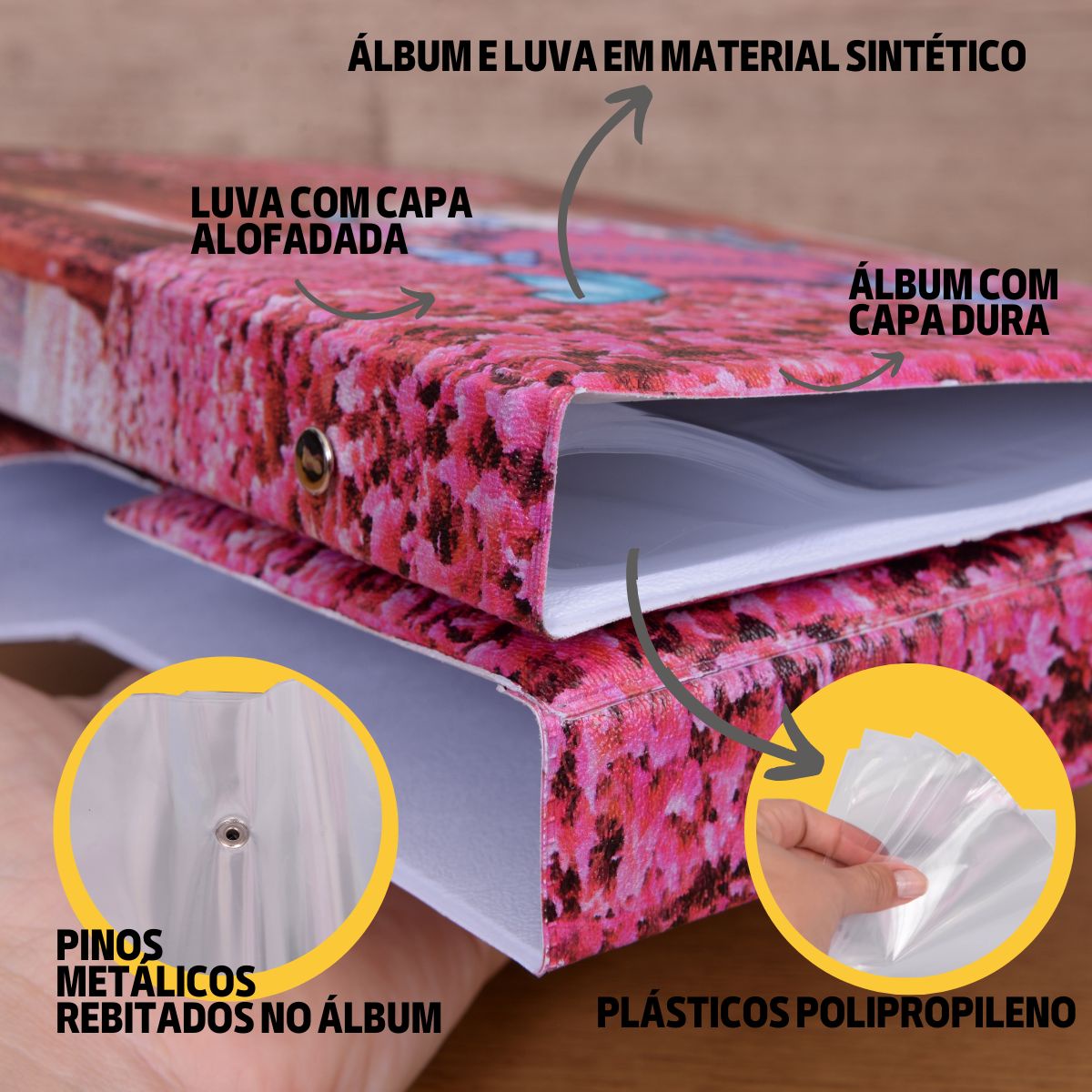 Luva E Álbum Fotográfico 60 Fotos 15x21 JARDIM ENCANTADO Rosa Delicado Borboletas - Imagem 5
